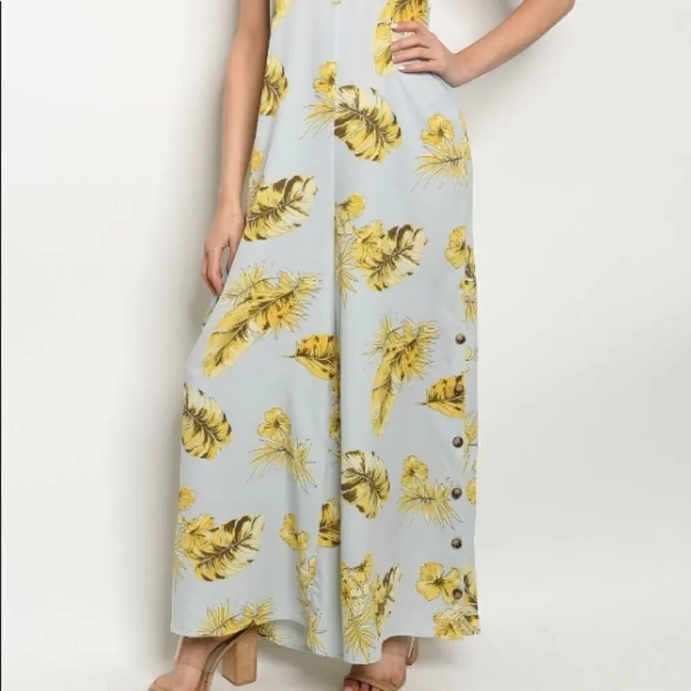 Mad For Love Blue with leaves Jumpsuit New - Picture 2 of 16